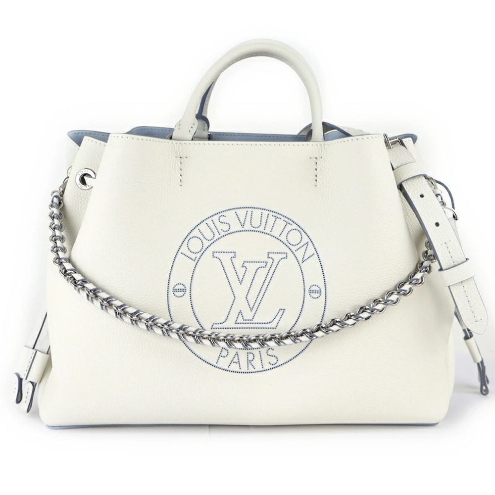 Louis Vuitton Mahina Bella Tote Shoulder Bag Chain Strap White Blue Leather